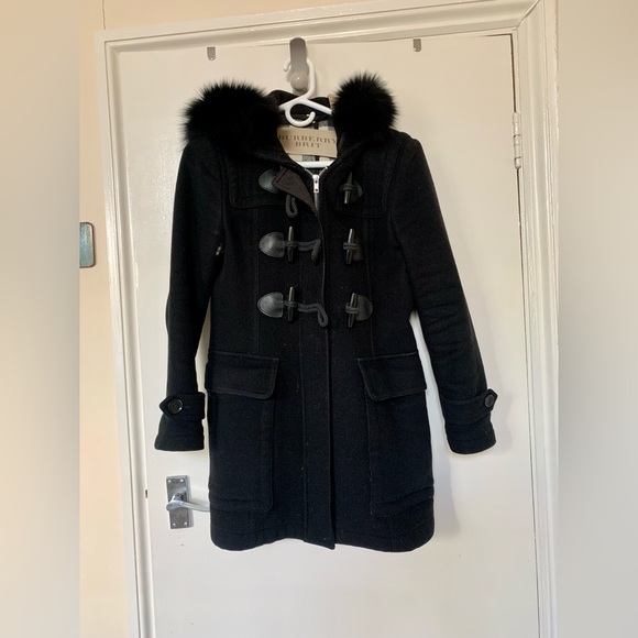 Burberry Brit Checked Lined Duffle Coat Removable Fur Trim - Picture 2 of 12